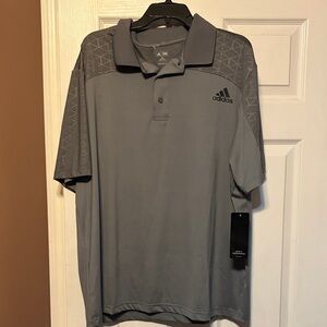 adidas Men’s Gray Polo with Subtle Geometric Shoulder Pattern